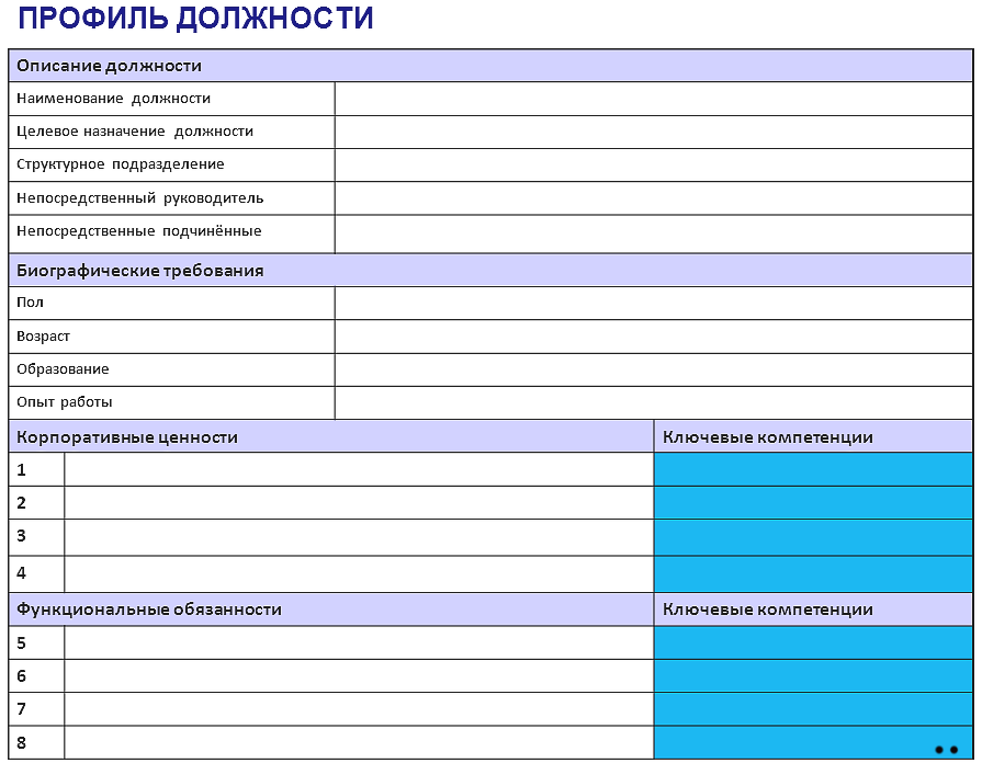 бланк профиля должности